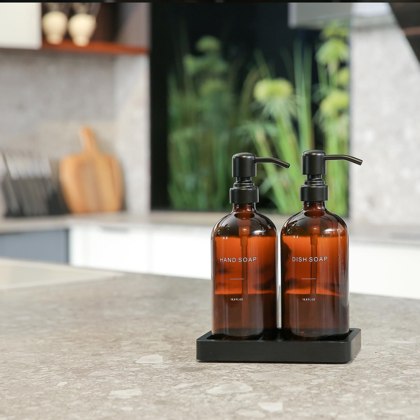 Amber Soap Dispenser Set