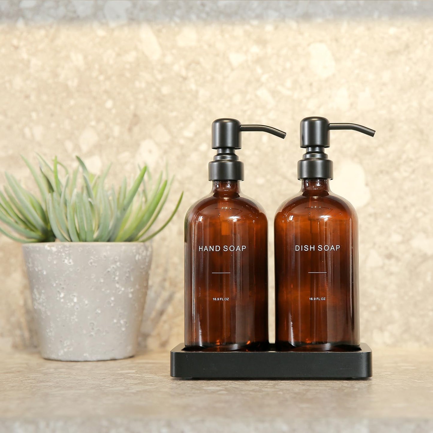 Amber Soap Dispenser Set